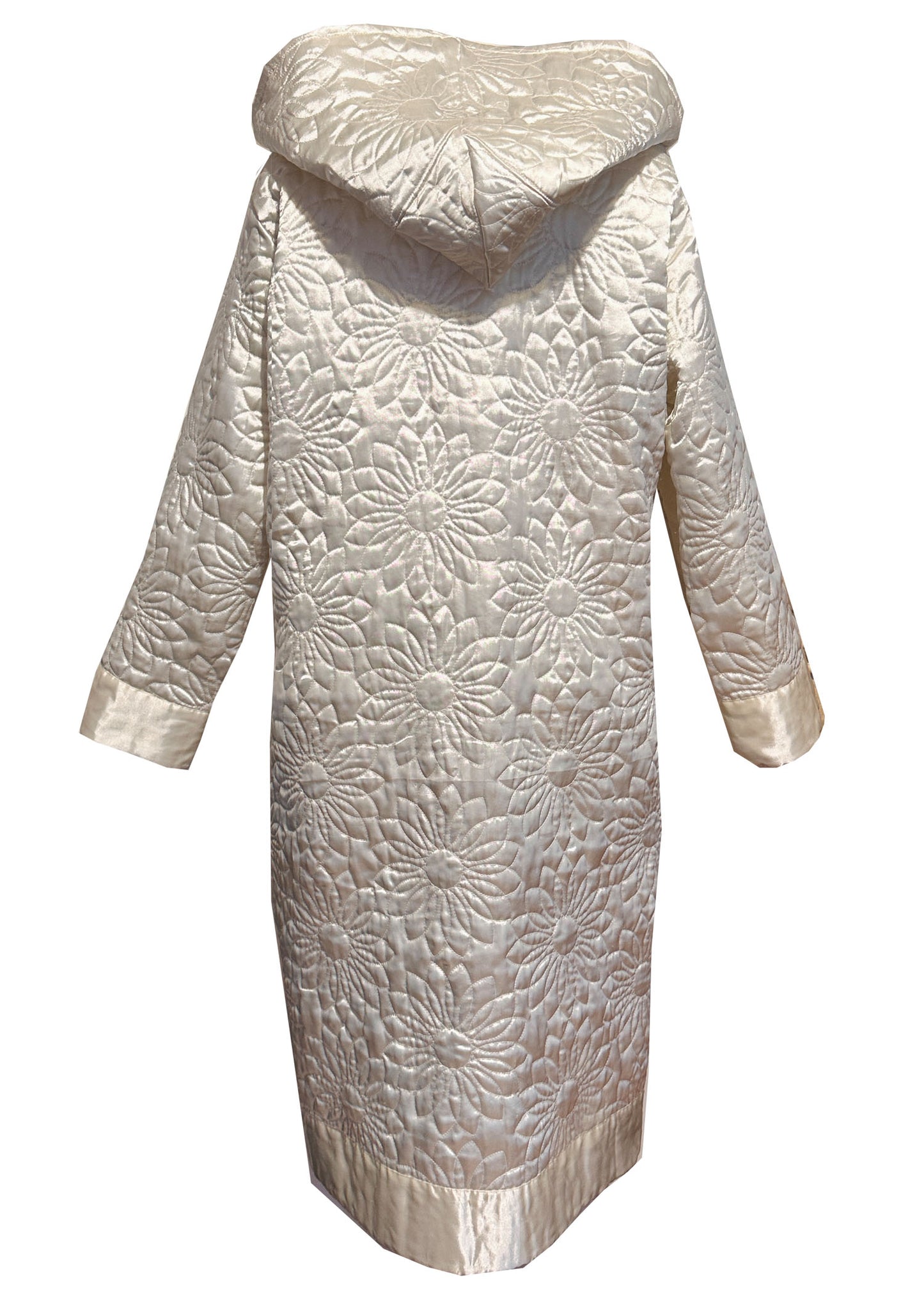 FLOWER White Satin Long Duvet Coat