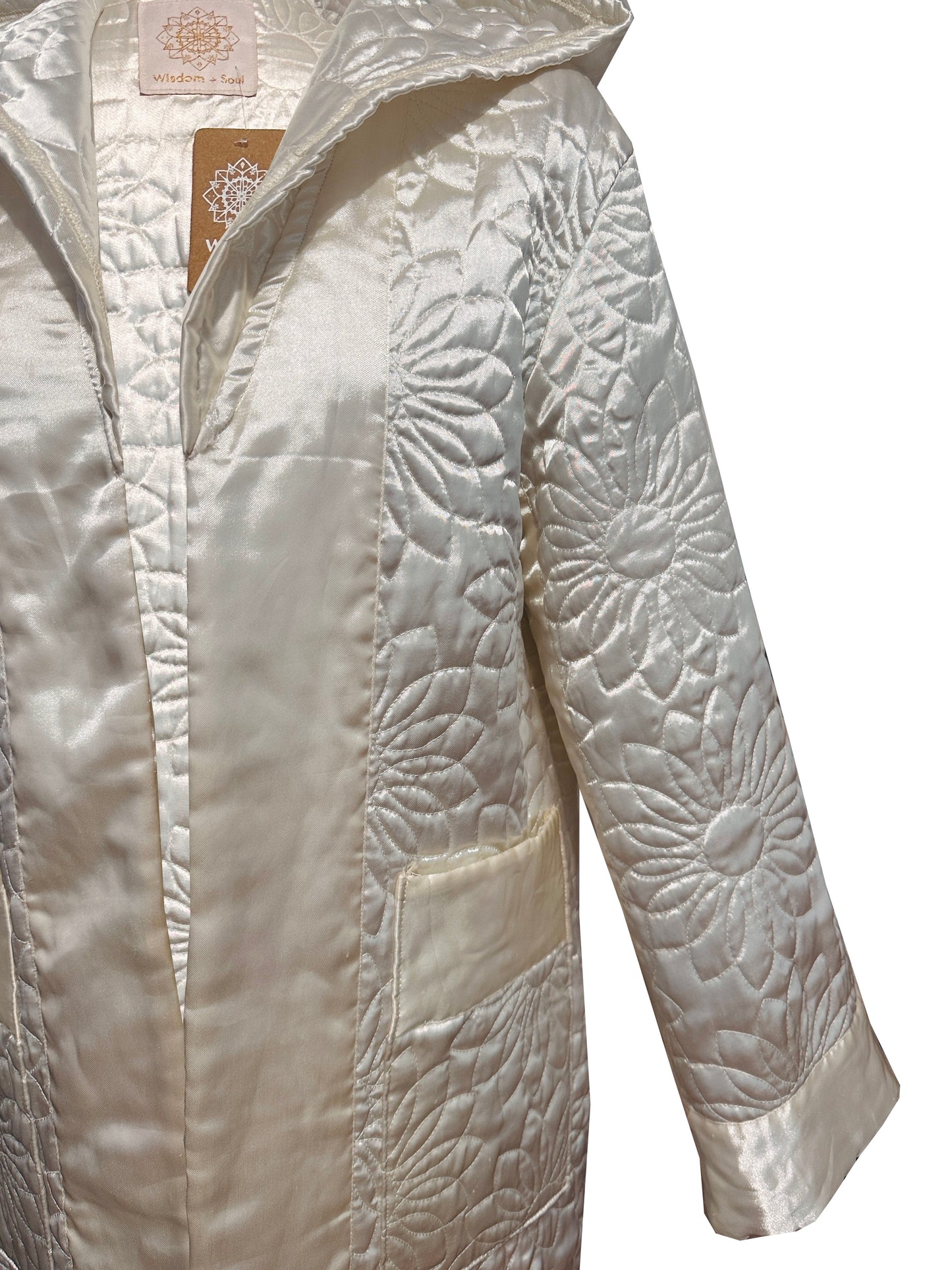 FLOWER White Satin Long Duvet Coat