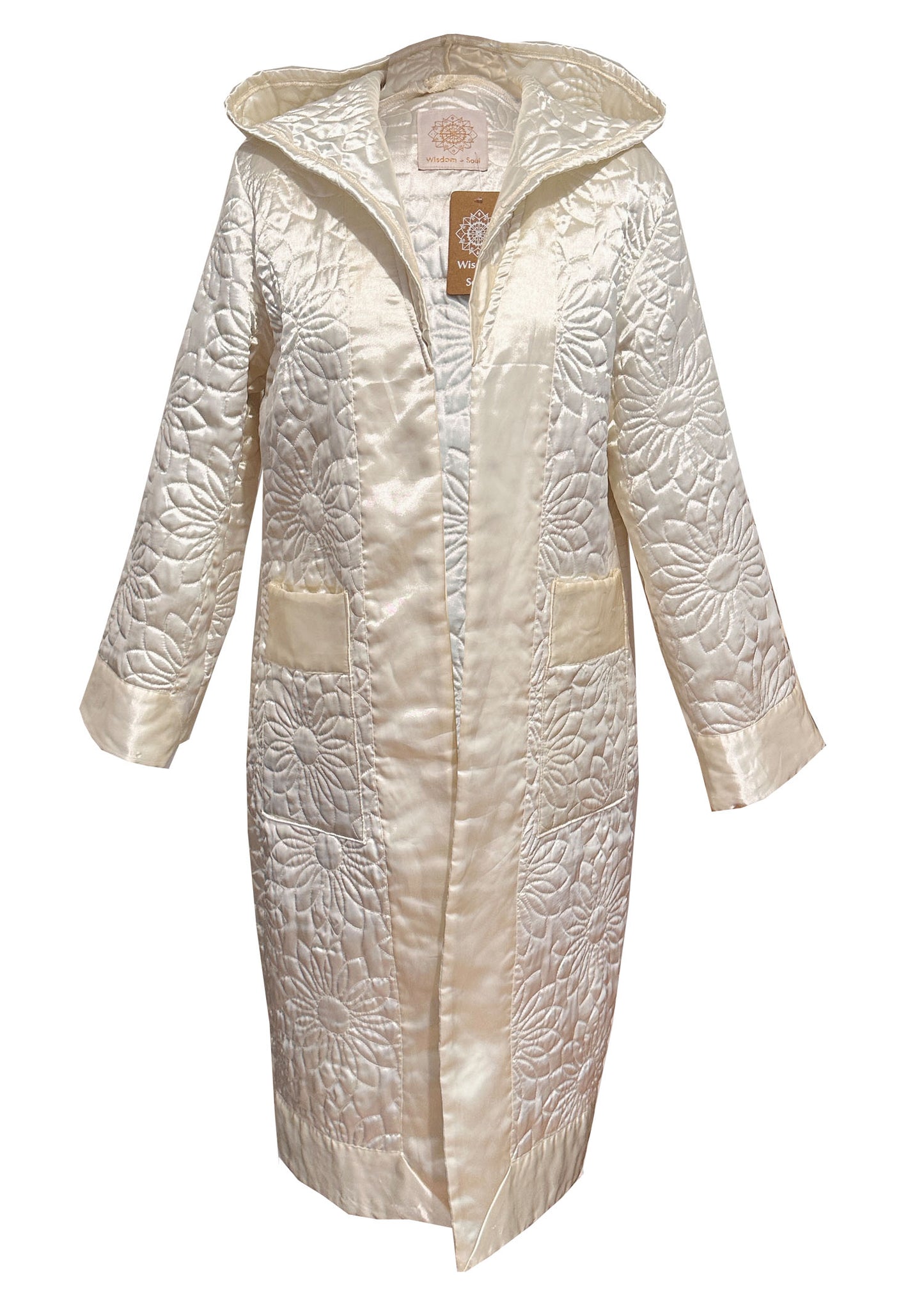 FLOWER White Satin Long Duvet Coat
