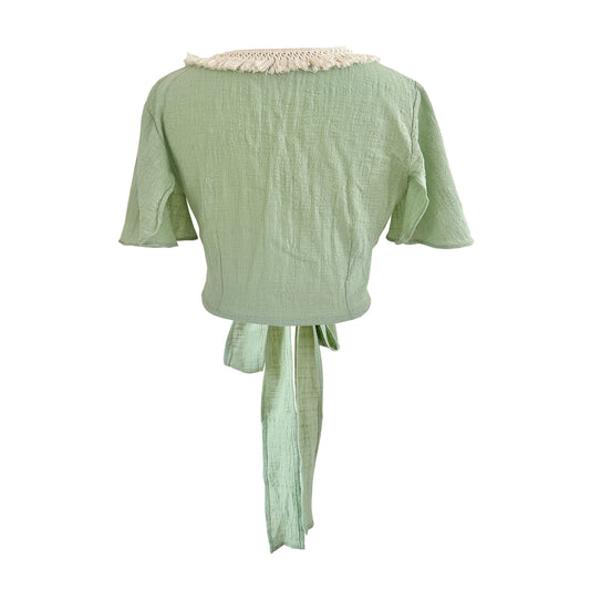 'LUNA' Cotton Wrap Top - Sage