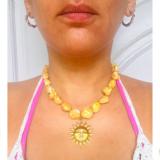SUN Yellow Aura Quartz Crystal Necklace