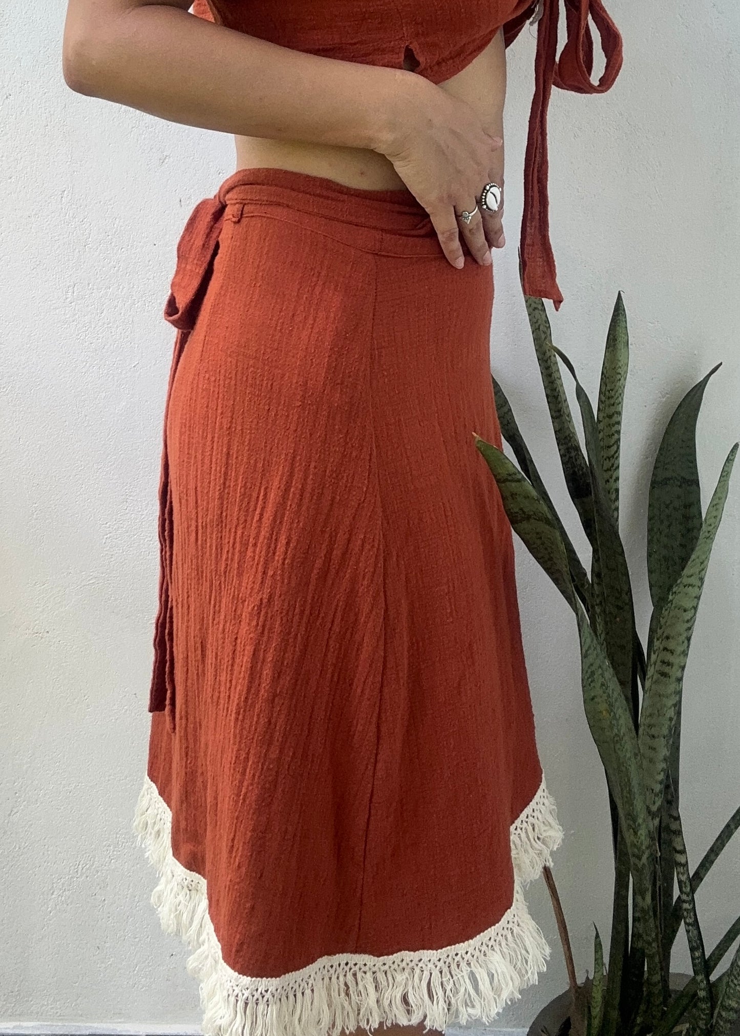 'LUNA' Wrap Midi Skirt - Terracotta