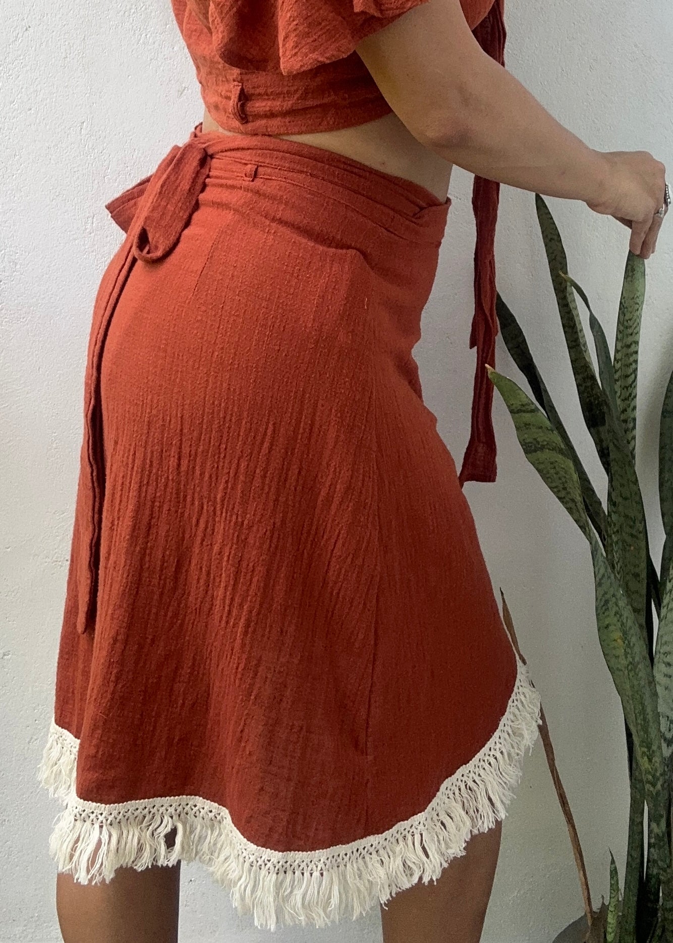 'LUNA' Wrap Midi Skirt - Terracotta