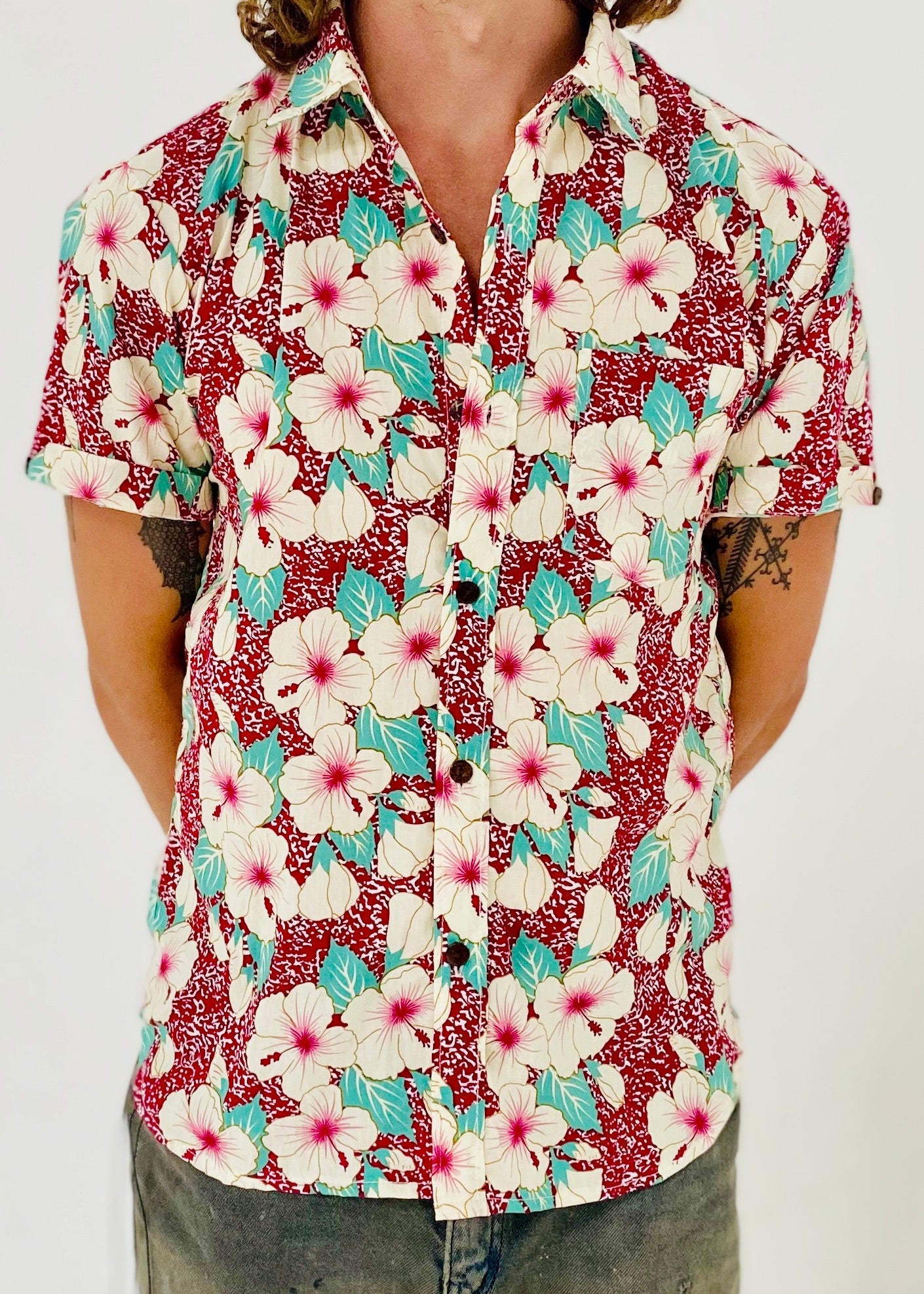 ‘HIBISCUS’ Pink Linen Men's Shirt