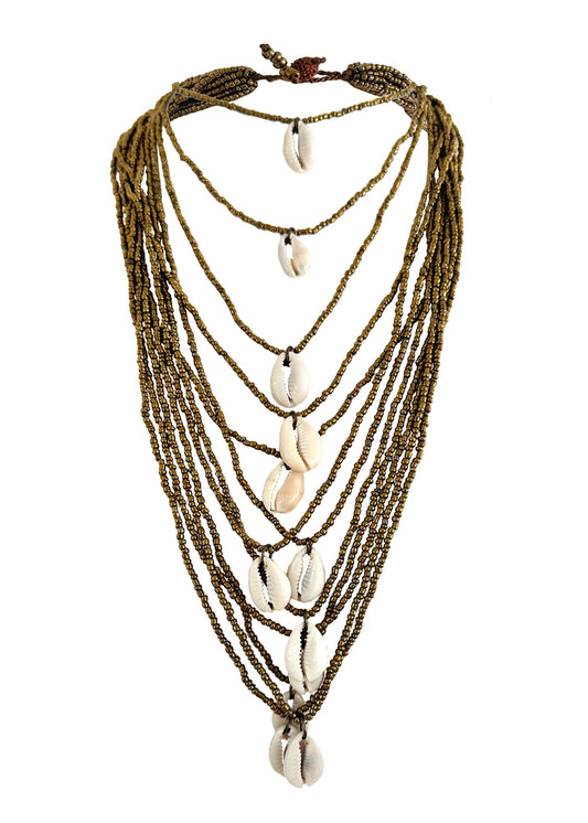 WATERFALL 12 Strand Cowry Shell Necklace