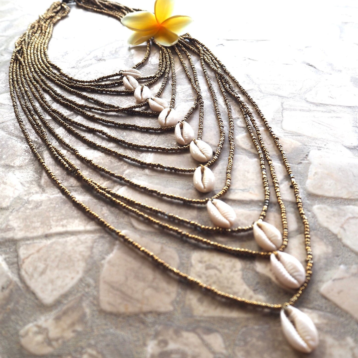 WATERFALL 12 Strand Cowry Shell Necklace