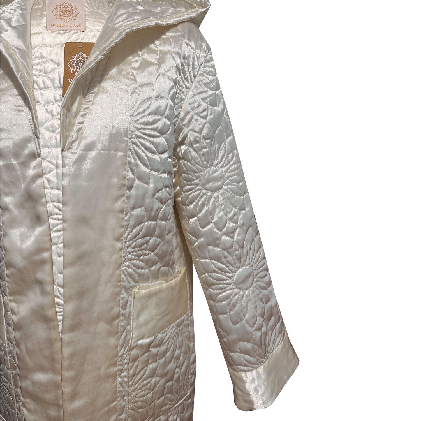 FLOWER White Satin Long Duvet Coat