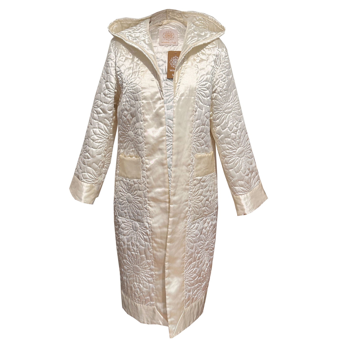 FLOWER White Satin Long Duvet Coat