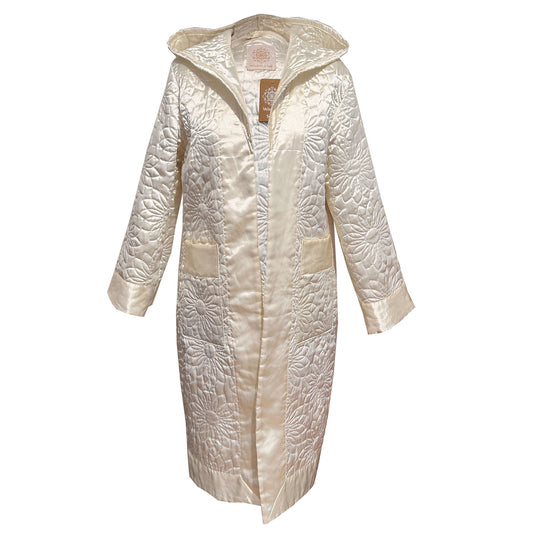 FLOWER White Satin Long Duvet Coat