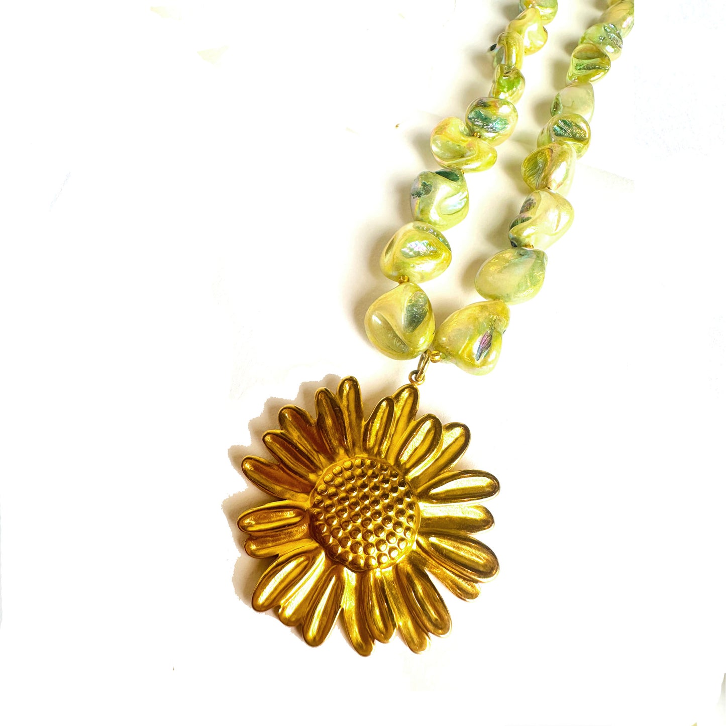 FLOWER Sage Green Aura Quartz Crystal Necklace