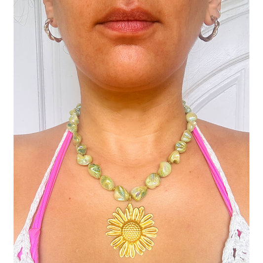 FLOWER Sage Green Aura Quartz Crystal Necklace