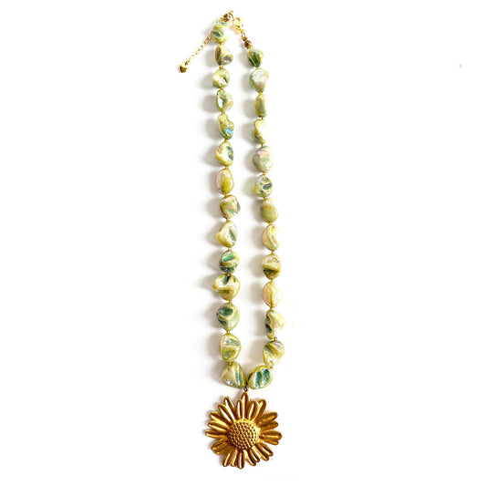 FLOWER Sage Green Aura Quartz Crystal Necklace