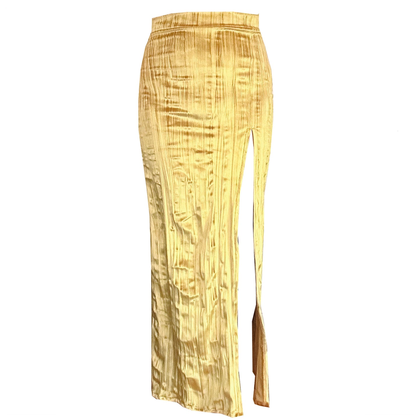 'GEOLU' Crimped Velvet Long Split Skirt