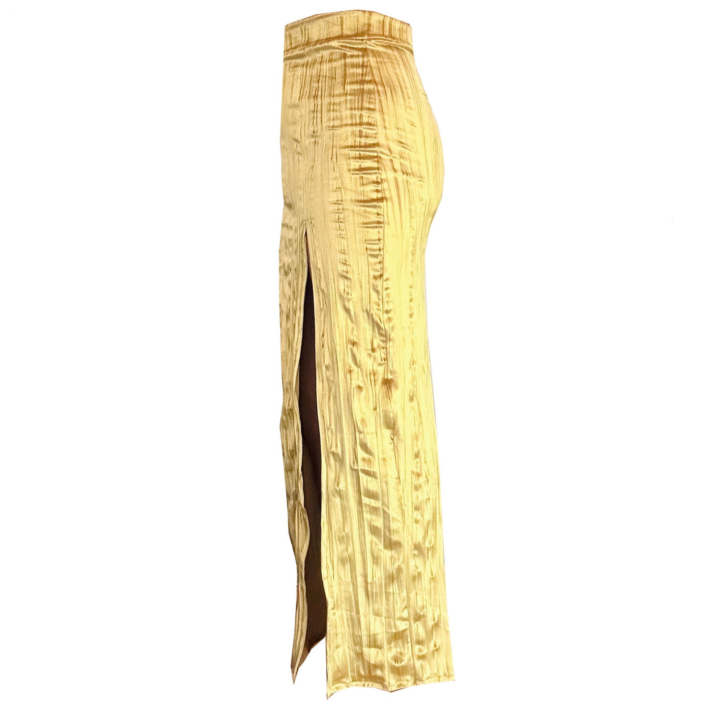 'GEOLU' Crimped Velvet Long Split Skirt