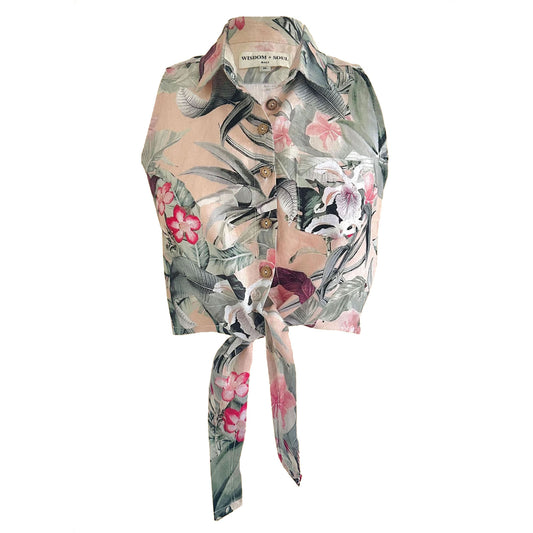 'JUNGLE' Womans Linen Crop Blouse