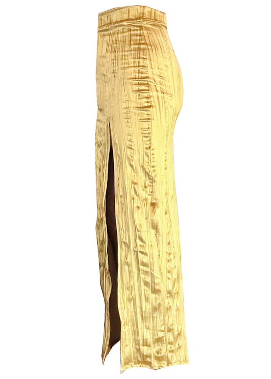 'GEOLU' Crimped Velvet Long Split Skirt