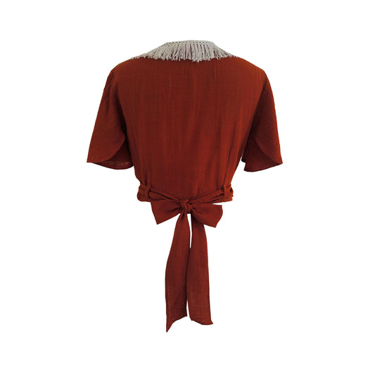 'LUNA' Cotton Wrap Top - Terracotta