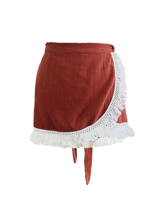 'LUNA' Wrap Mini Skirt - Terracotta