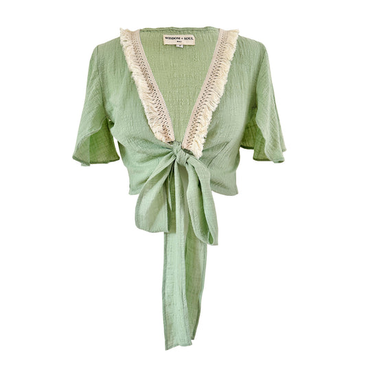 'LUNA' Cotton Wrap Top - Sage
