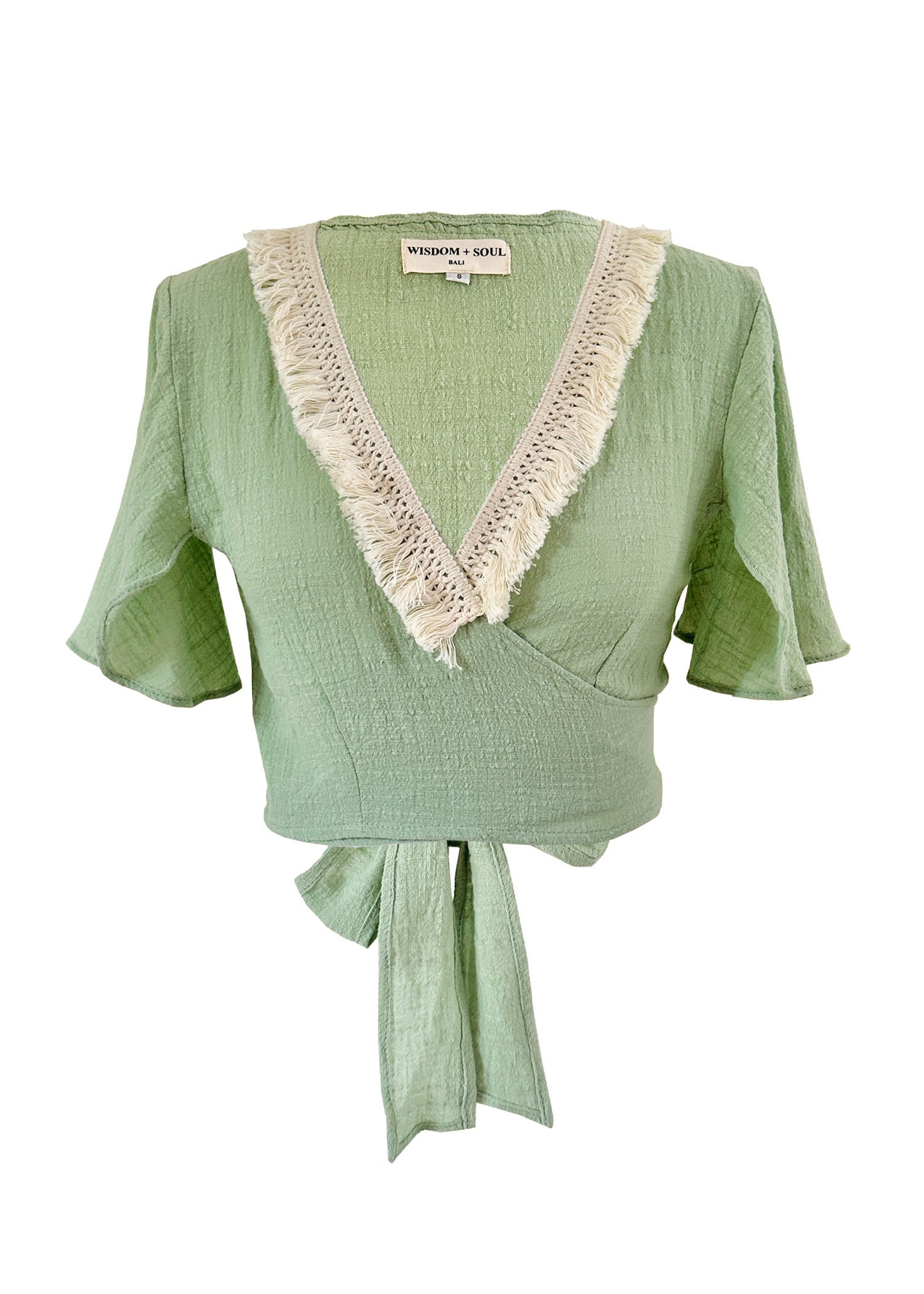 'LUNA' Cotton Wrap Top - Sage