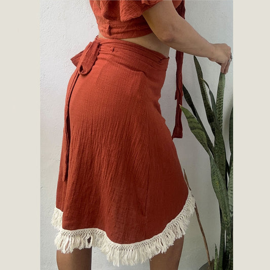 'LUNA' Wrap Midi Skirt - Terracotta