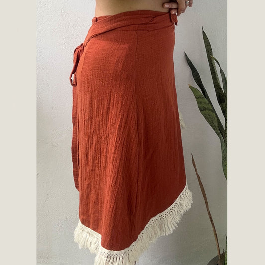 'LUNA' Wrap Midi Skirt - Terracotta