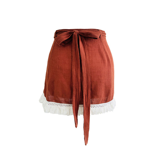 'LUNA' Wrap Mini Skirt - Terracotta