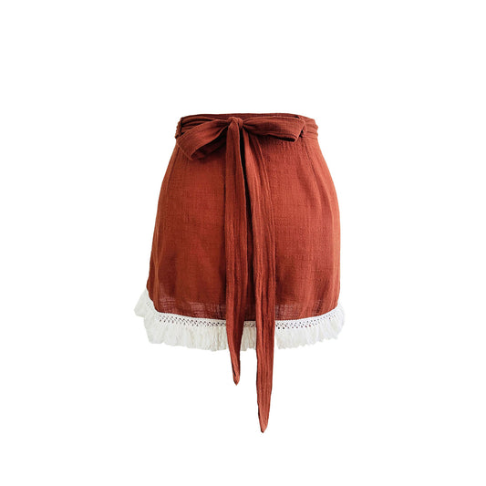 'LUNA' Wrap Mini Skirt - Terracotta