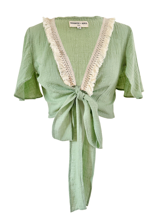 'LUNA' Cotton Wrap Top - Sage