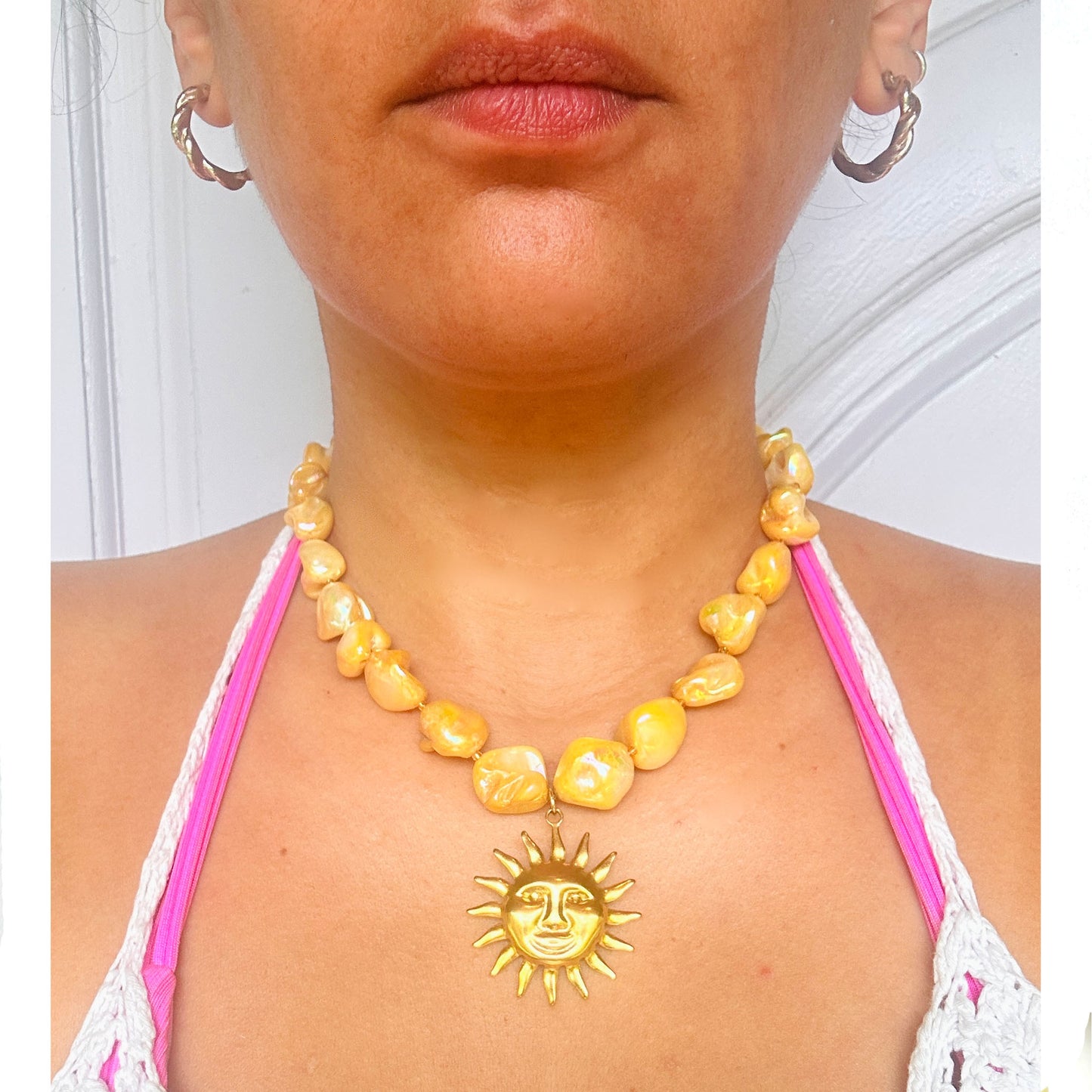 SUN Yellow Aura Quartz Crystal Necklace